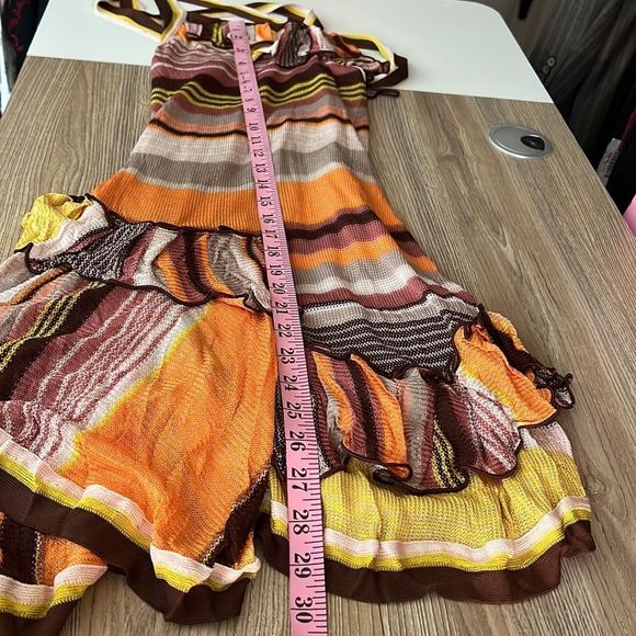 Missoni dress mini ruffles criss cross straps orange yellow brown size 40 - Picture 15 of 16